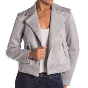 PHILOSOPHY Women's Faux Vegan Suede Gray Moto Jacket Cropped